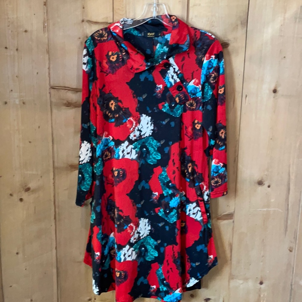 R&B Collection XL Mini Dress 3/4 Sleeves Red Blue Black White Side Collar